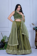 Thumbnail for DEIANA'S Heavy Embroidery With Sequence Work Lehenga Choli - Mehndi