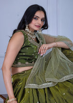 Thumbnail for DEIANA'S Heavy Embroidery With Sequence Work Lehenga Choli - Mehndi