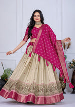 Thumbnail for DEIANA'S Jacquard With Jari Lining With Print Lehenga Choli - Off White