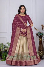 Thumbnail for DEIANA'S Jacquard With Jari Lining With Print Lehenga Choli - Off White