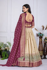 Thumbnail for DEIANA'S Jacquard With Jari Lining With Print Lehenga Choli - Off White