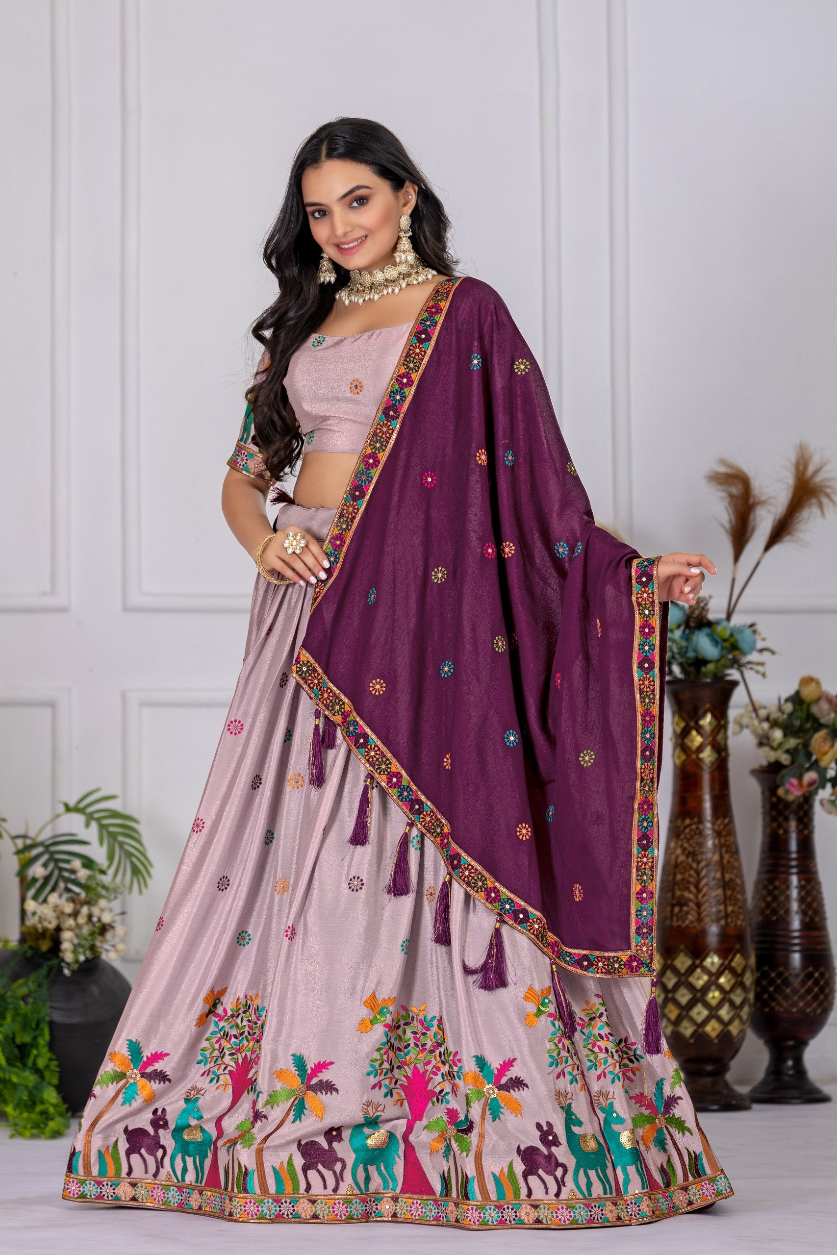 DEIANA'S Heavy Embroidery With Multi Color Work Lehenga Choli - Pink