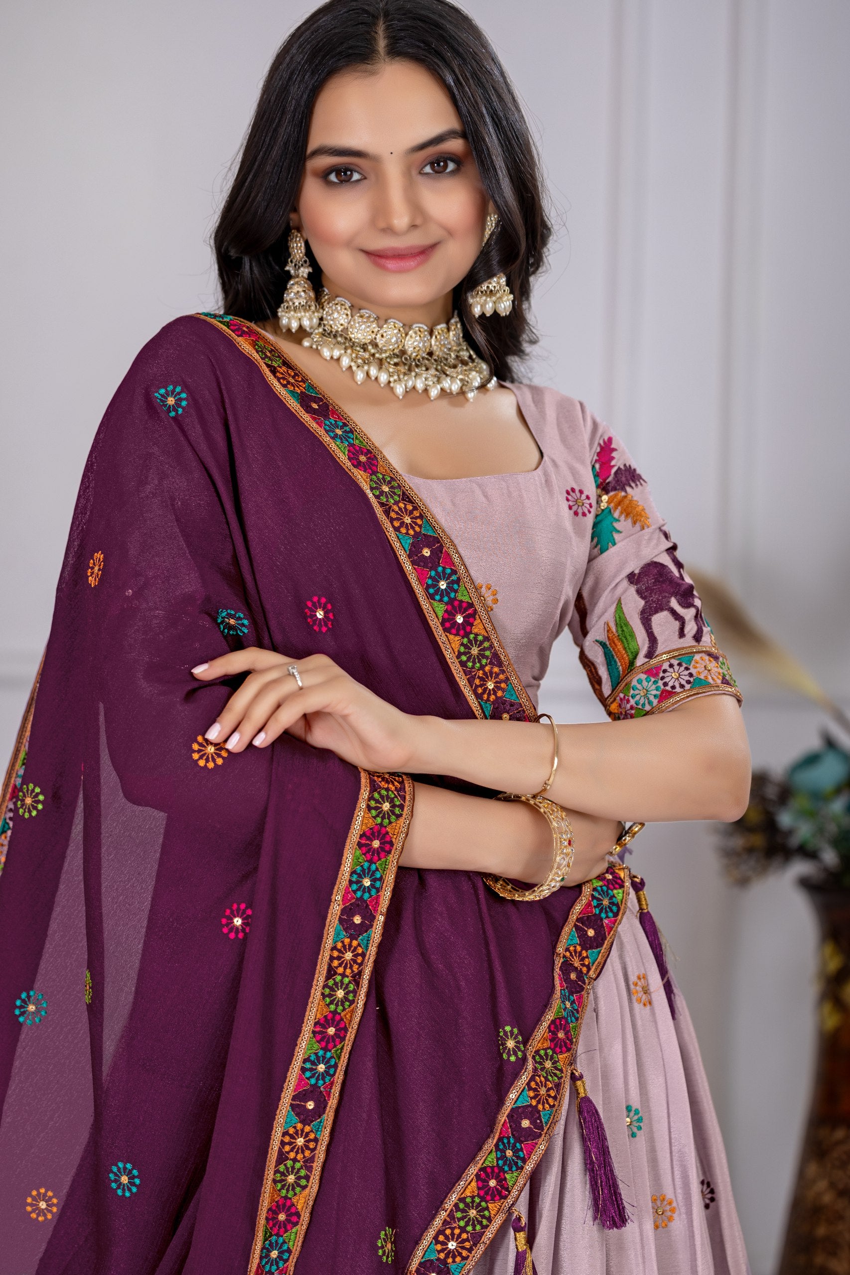 DEIANA'S Heavy Embroidery With Multi Color Work Lehenga Choli - Pink