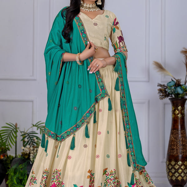 DEIANA'S Heavy Embroidery With Multi Color Work Lehenga Choli - Off White - Distacart