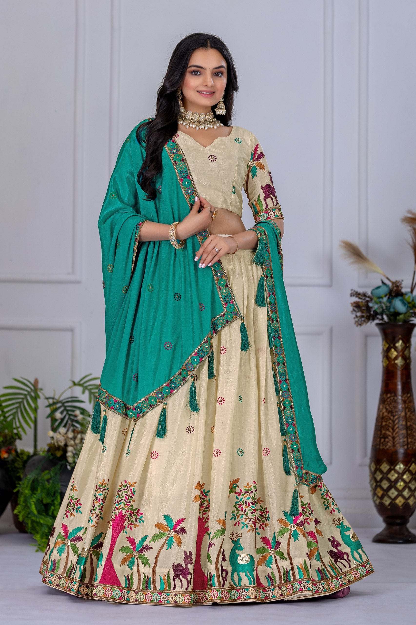 DEIANA'S Heavy Embroidery With Multi Color Work Lehenga Choli - Off White - Distacart