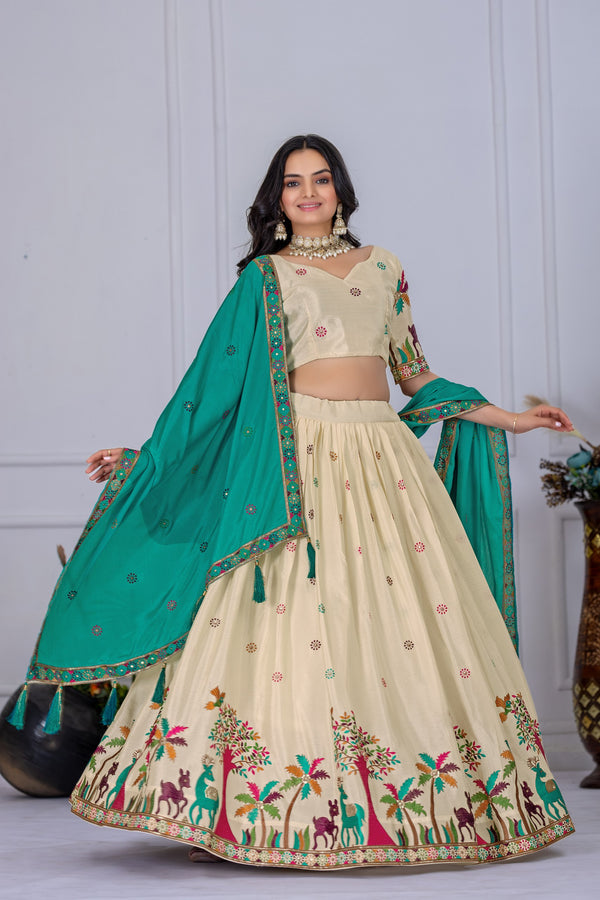 DEIANA'S Heavy Embroidery With Multi Color Work Lehenga Choli - Off White