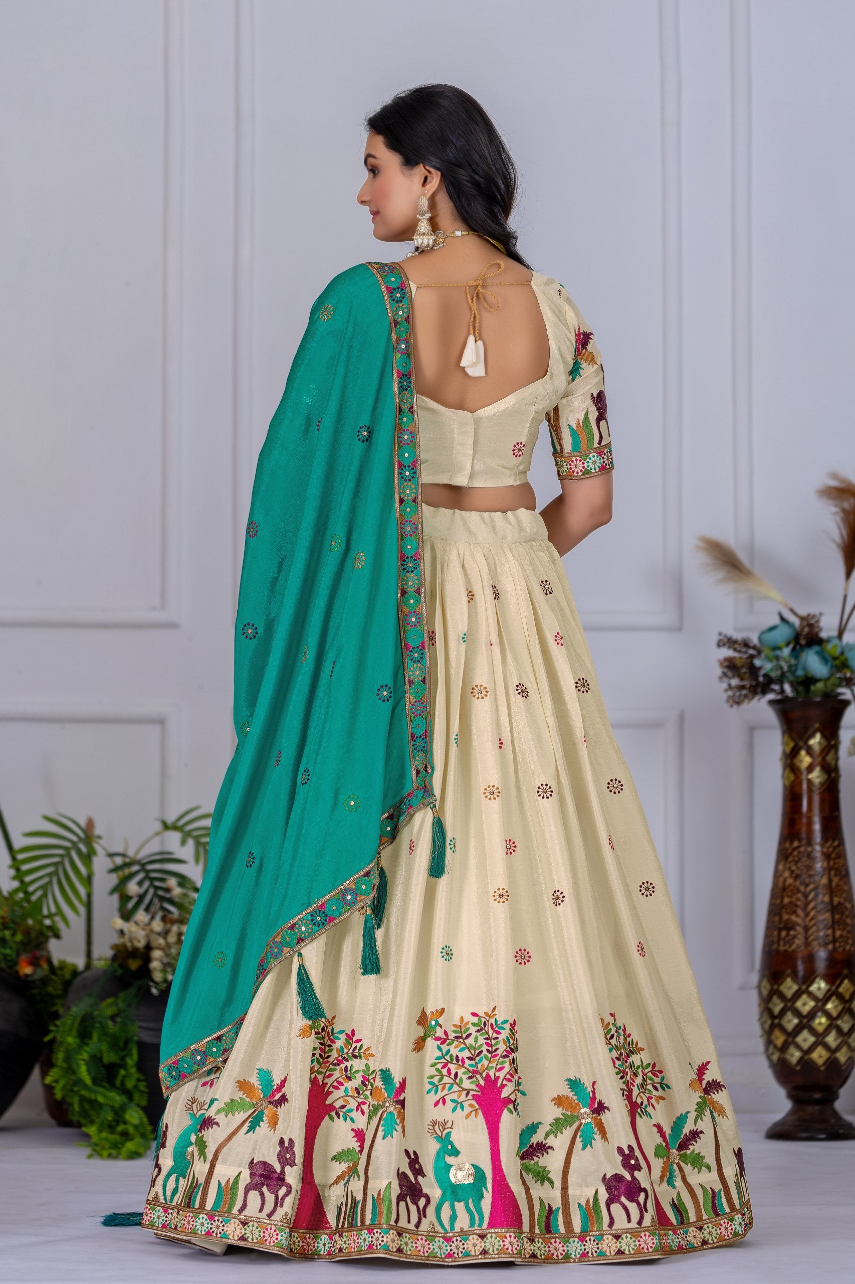 DEIANA'S Heavy Embroidery With Multi Color Work Lehenga Choli - Off White