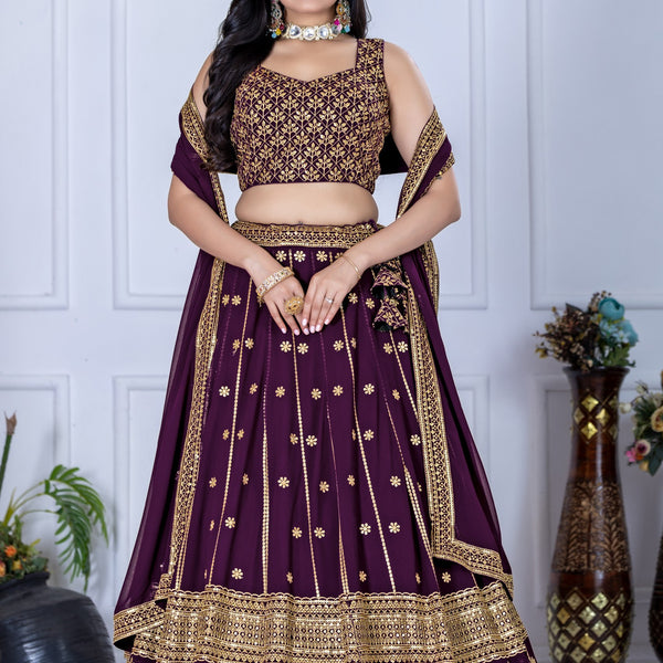 DEIANA'S Heavy Embroidery With Thread Work Lehenga Choli - Wine - Distacart
