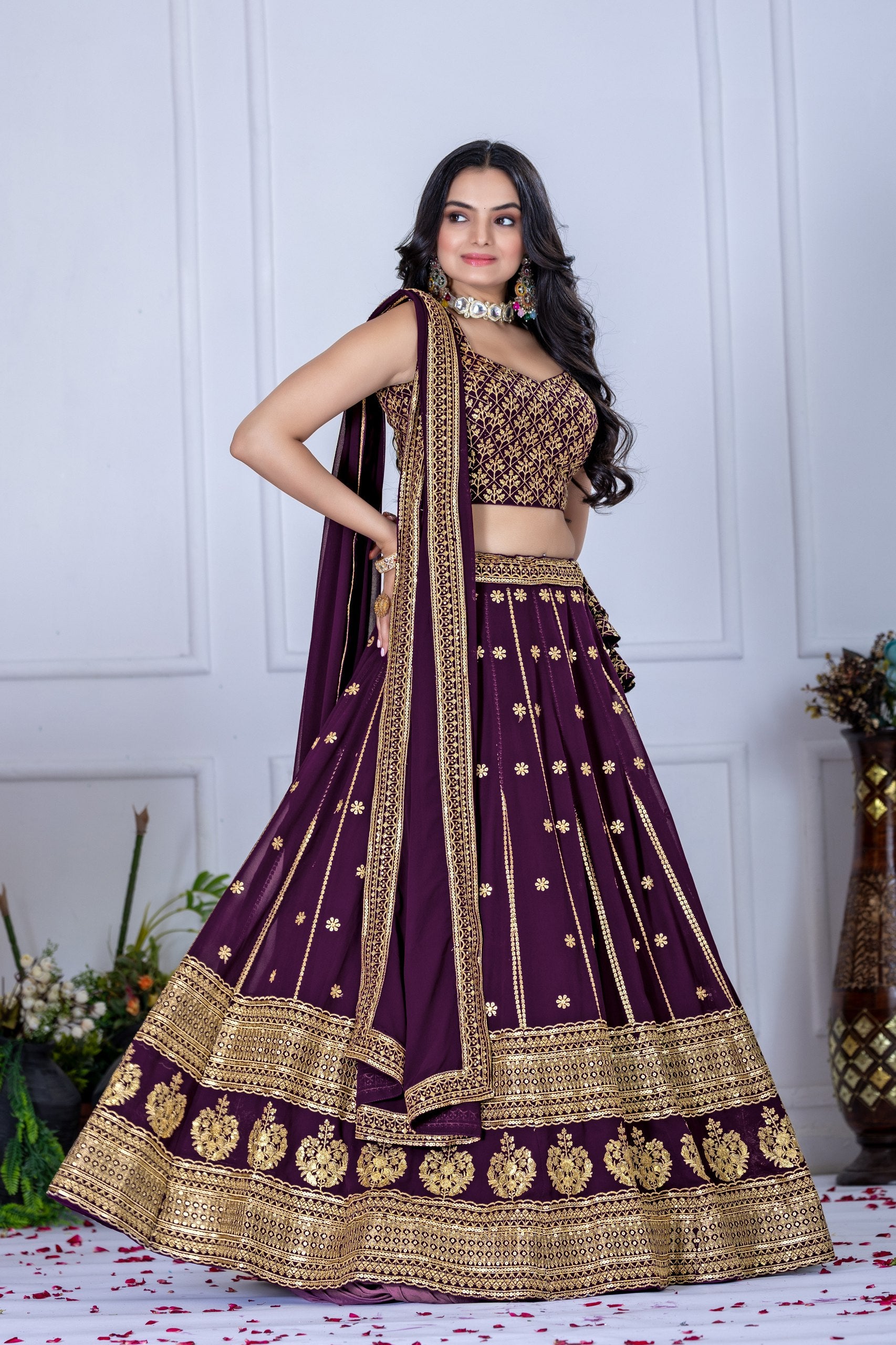 DEIANA'S Heavy Embroidery With Thread Work Lehenga Choli - Wine