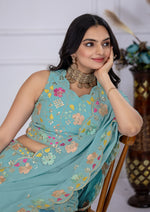 Thumbnail for DEIANA'S Heavy Embroidery With Multi Thread Work Lehenga Choli - Firozi