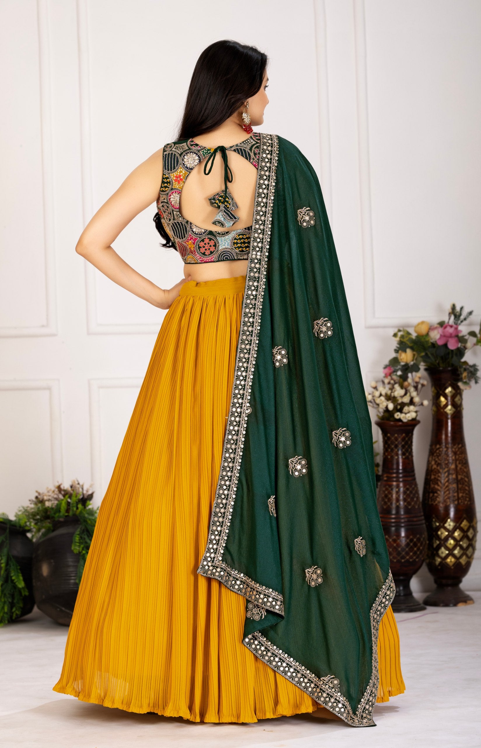 DEIANA'S Heavy Plain with crease work Lehenga Choli - Yellow