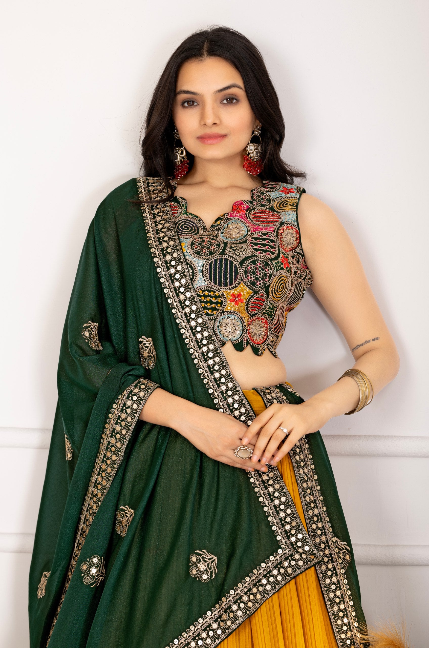 DEIANA'S Heavy Plain with crease work Lehenga Choli - Yellow