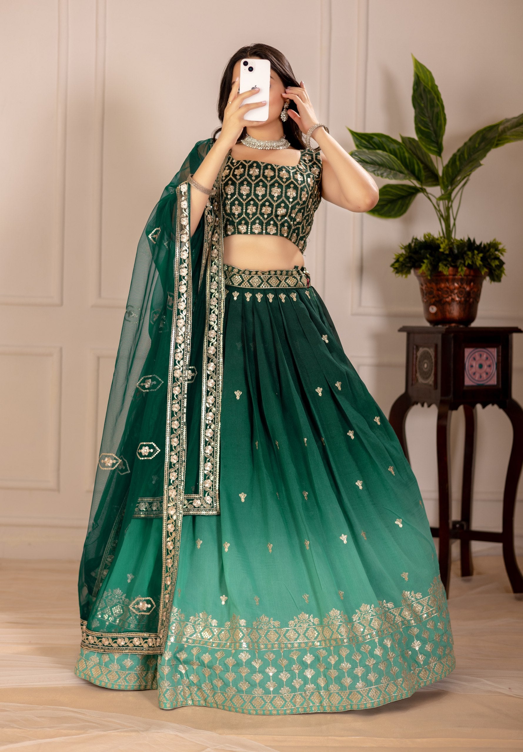 DEIANA'S Heavy Embroidery With Thread Work Lehenga Choli - Green