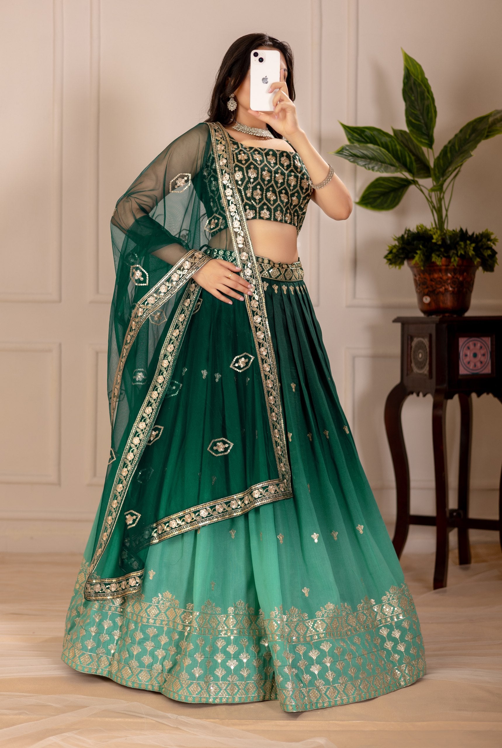 DEIANA'S Heavy Embroidery With Thread Work Lehenga Choli - Green