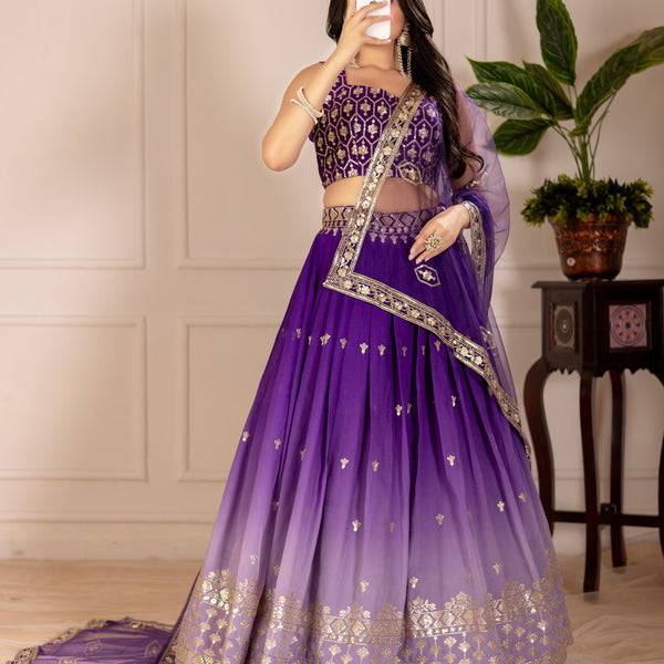 DEIANA'S Heavy Embroidery With Thread Work Lehenga Choli - Purple - Distacart