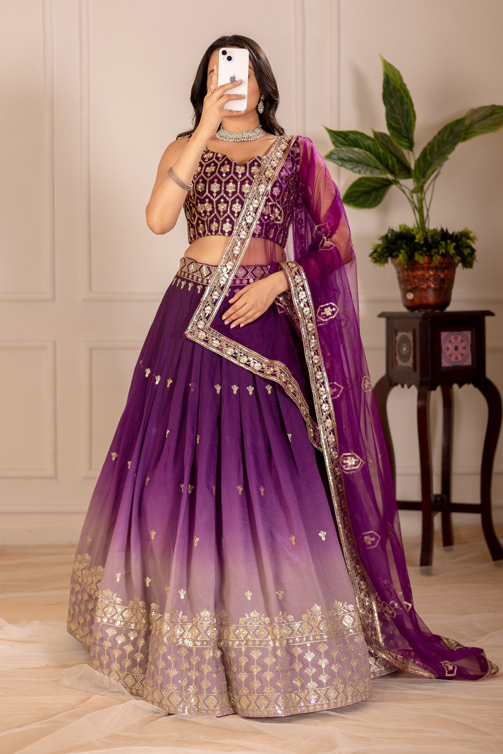 DEIANA'S Heavy Embroidery With Thread Work Lehenga Choli - Wine - Distacart
