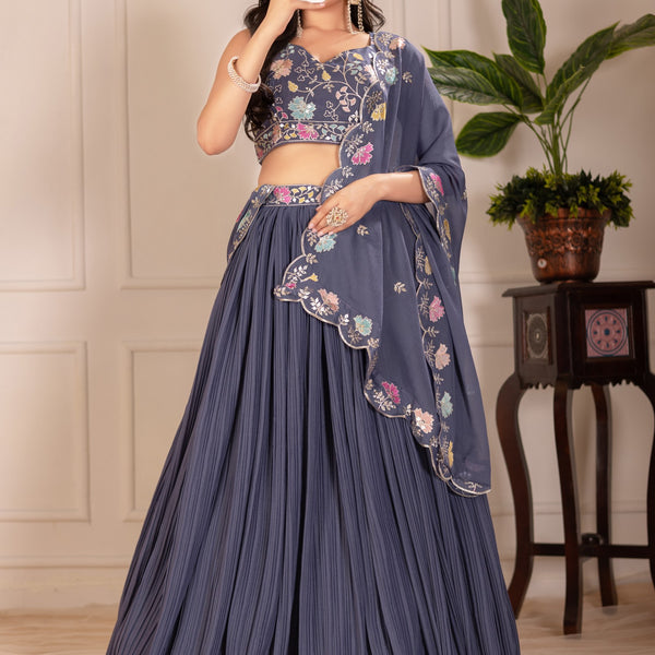 DEIANA'S Heavy Plain with crease work Lehenga Choli - Grey