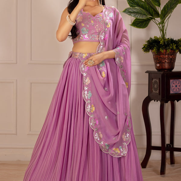 DEIANA'S Heavy Plain with crease work Lehenga Choli - Pink - Distacart