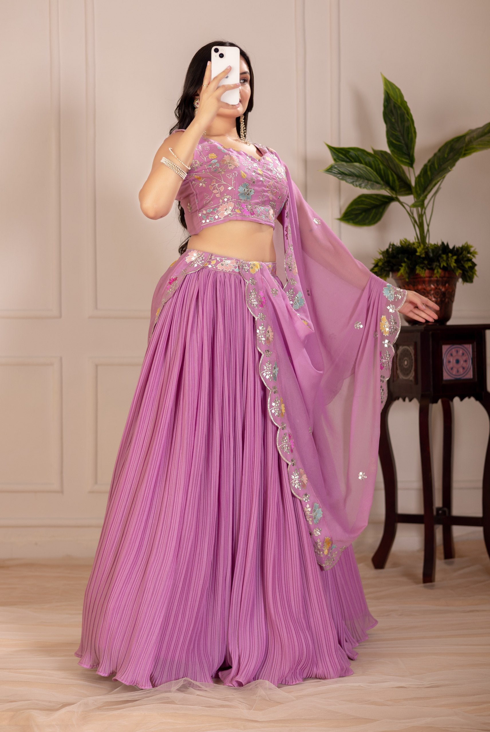 DEIANA'S Heavy Plain with crease work Lehenga Choli - Pink
