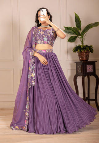DEIANA'S Heavy Plain with crease work Lehenga Choli - Purple