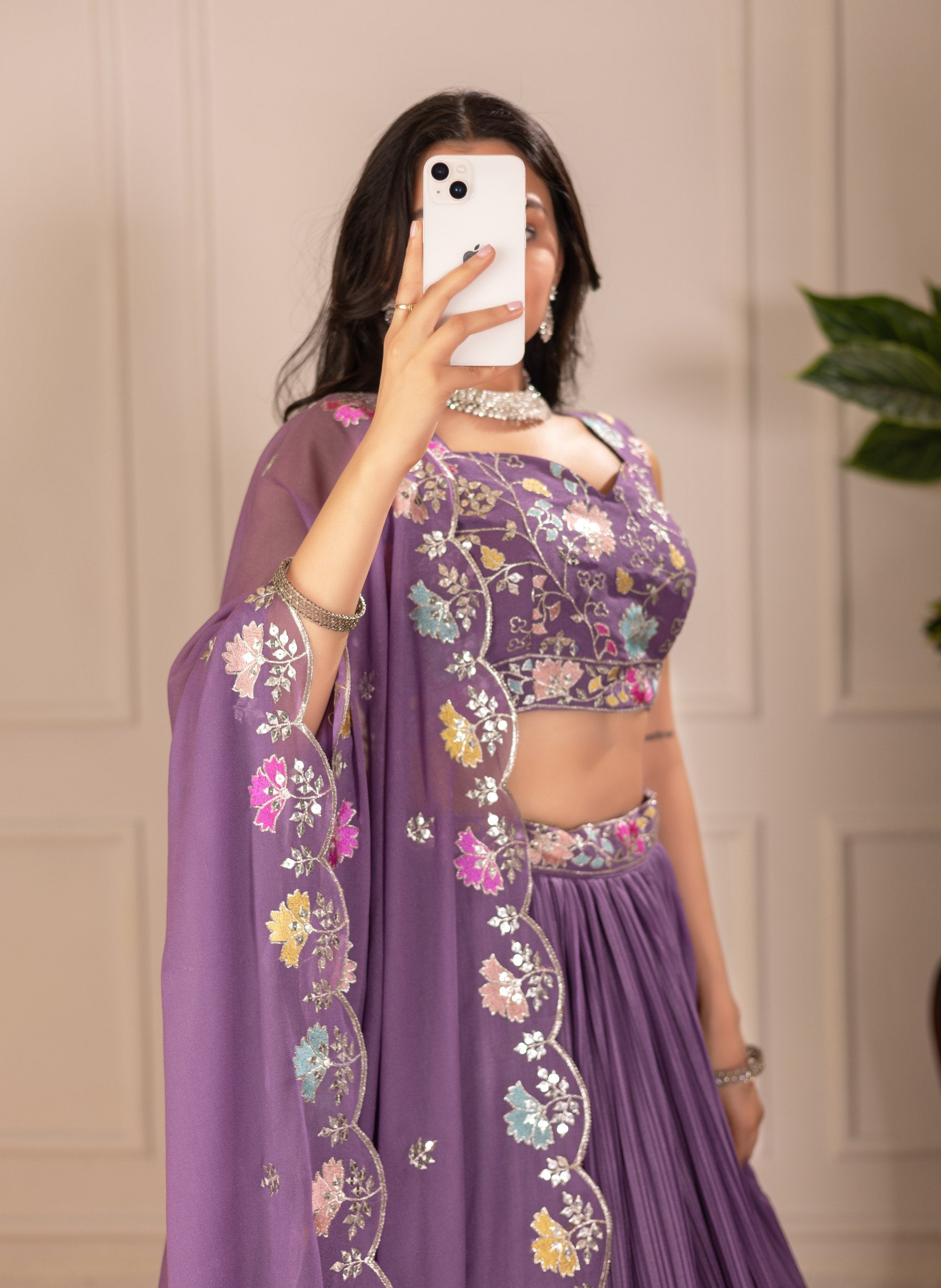 DEIANA'S Heavy Plain with crease work Lehenga Choli - Purple