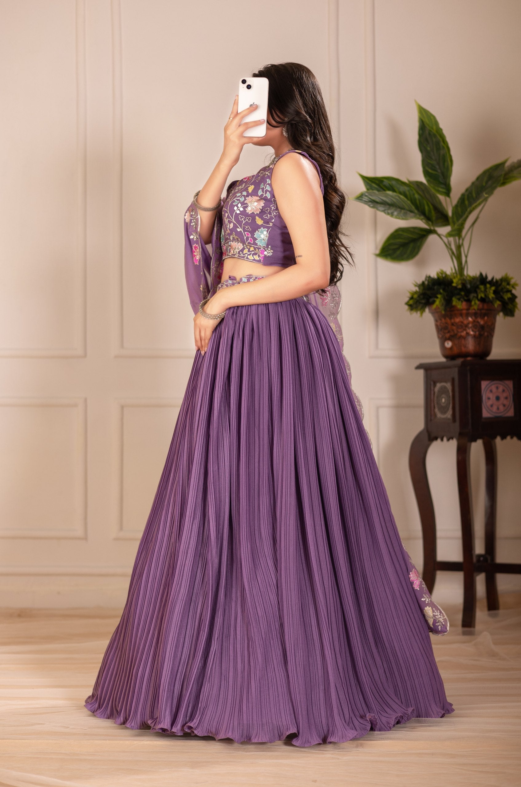 DEIANA'S Heavy Plain with crease work Lehenga Choli - Purple