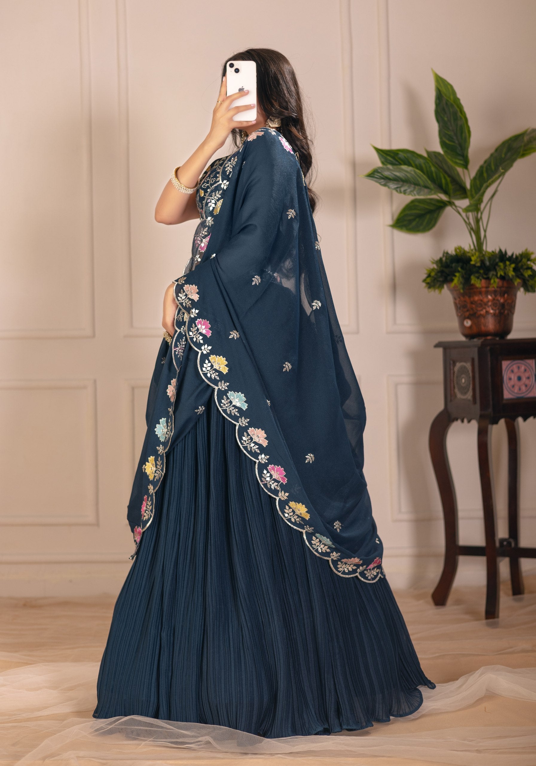 DEIANA'S Heavy Plain with crease work Lehenga Choli - Rama
