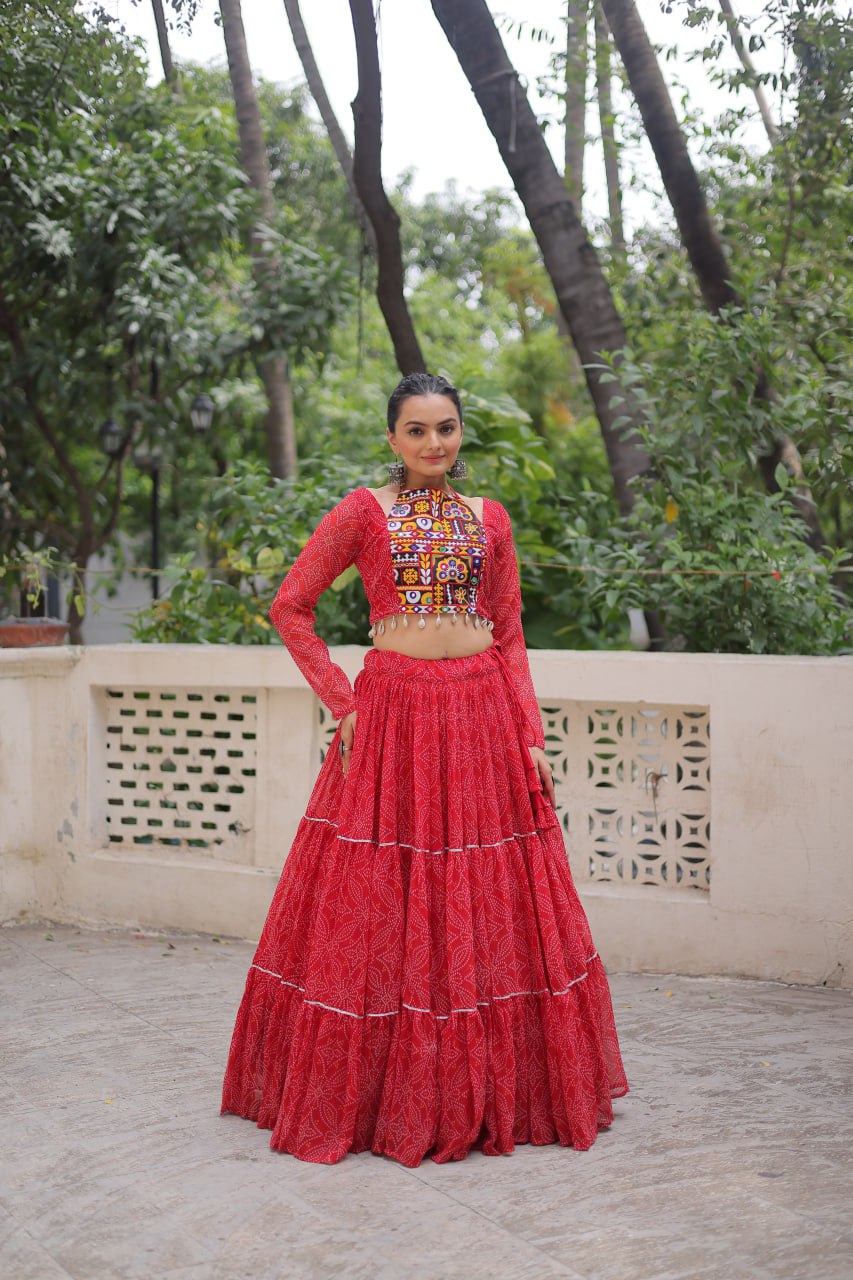 Pramukh Fab Red Color Faux Georgette Lehenga Choli