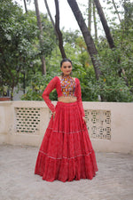 Thumbnail for Pramukh Fab Red Color Faux Georgette Lehenga Choli