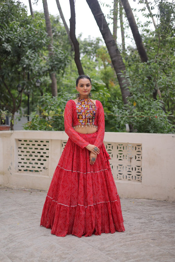 Pramukh Fab Red Color Faux Georgette Lehenga Choli