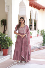 Thumbnail for Evanik Women Faux Blooming With Beads Embroidery Work Gown Dupatta Collection - Distacart