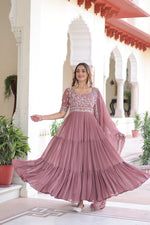 Thumbnail for Evanik Women Faux Blooming With Beads Embroidery Work Gown Dupatta Collection - Distacart