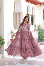 Thumbnail for Evanik Women Faux Blooming With Beads Embroidery Work Gown Dupatta Collection - Distacart