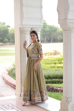 Thumbnail for Evanik Women Vichitra Silk With Sequins, Zari & Thread Embroidered work Gown With Stylish Koti - Distacart