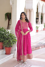 Thumbnail for Evanik Rani Pink Faux Georgette with Rich Sequins & Zari Embroidered work Gown - Distacart