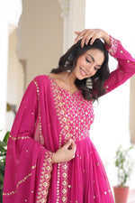 Thumbnail for Evanik Rani Pink Faux Georgette with Rich Sequins & Zari Embroidered work Gown - Distacart
