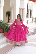 Thumbnail for Evanik Rani Pink Faux Georgette with Rich Sequins & Zari Embroidered work Gown - Distacart