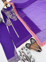 Thumbnail for Pramukh Fab Purple Color Faux Georgette Kurta Pant Set