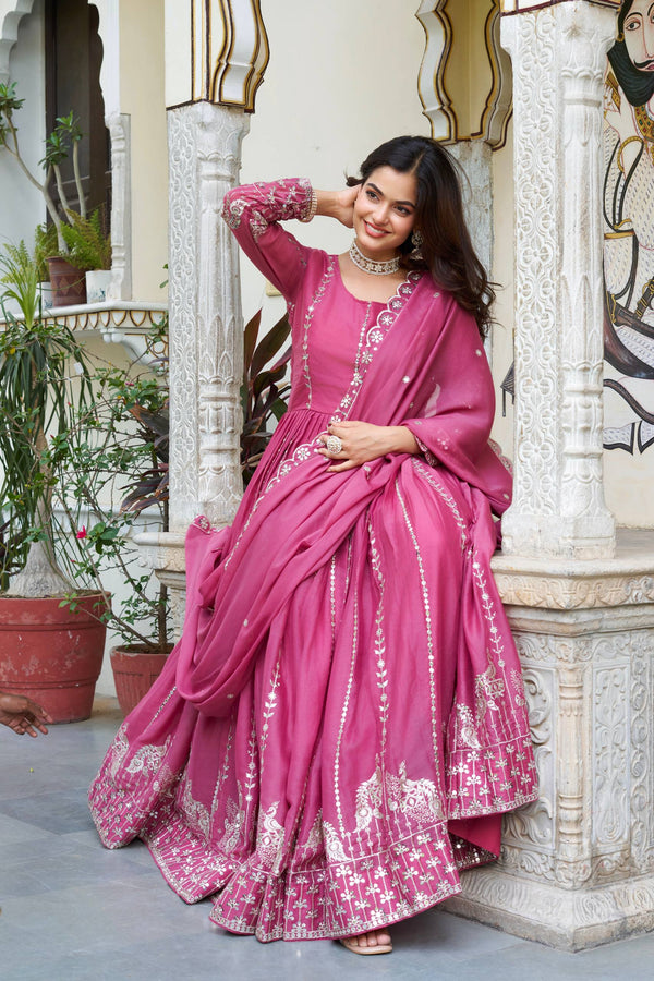 Pramukh Fab Pink Color Star Georgette Gown