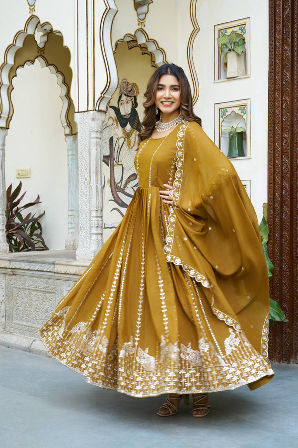 Pramukh Fab Mustard Color Star Georgette Gown