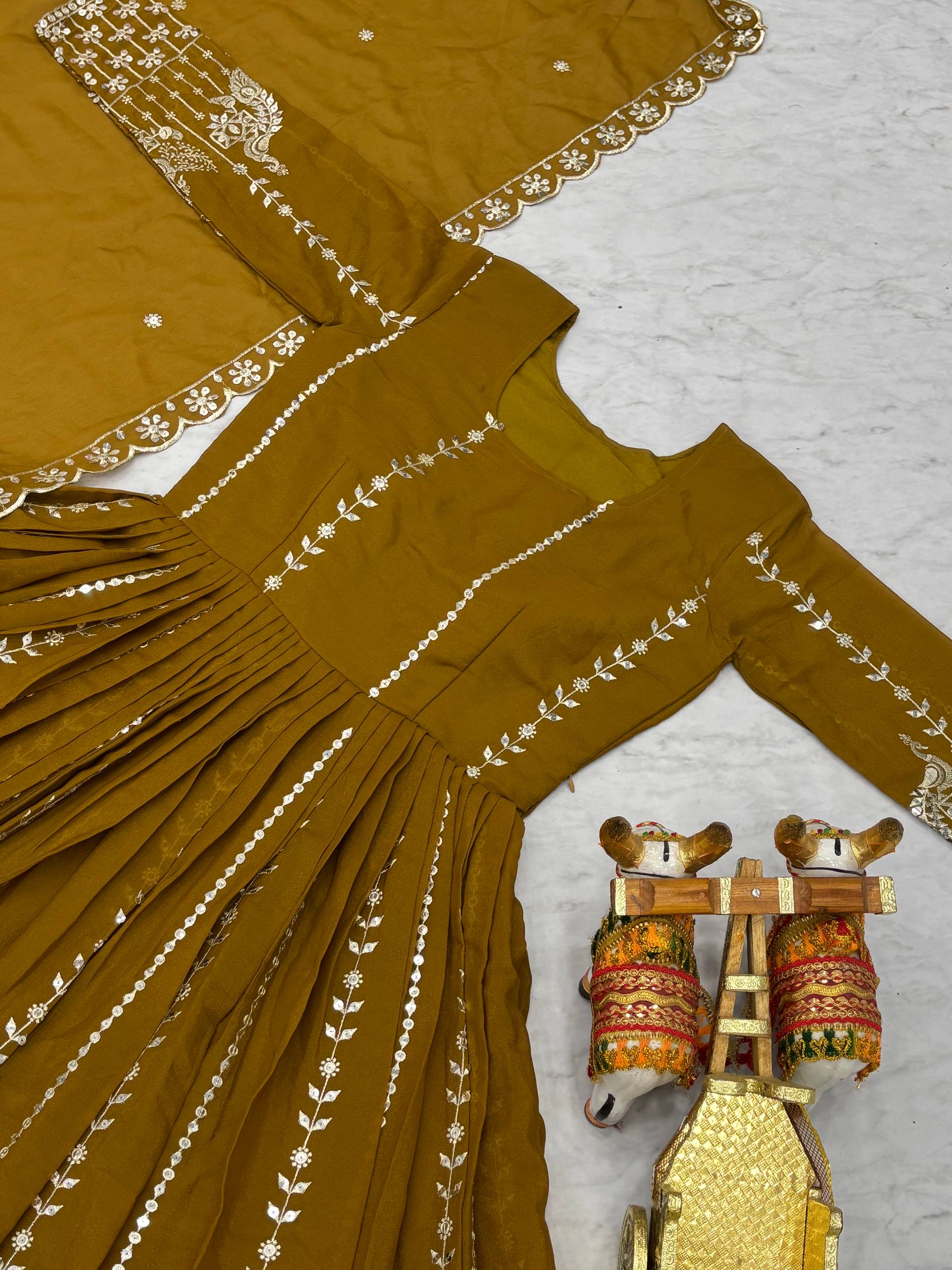 Pramukh Fab Mustard Color Star Georgette Gown