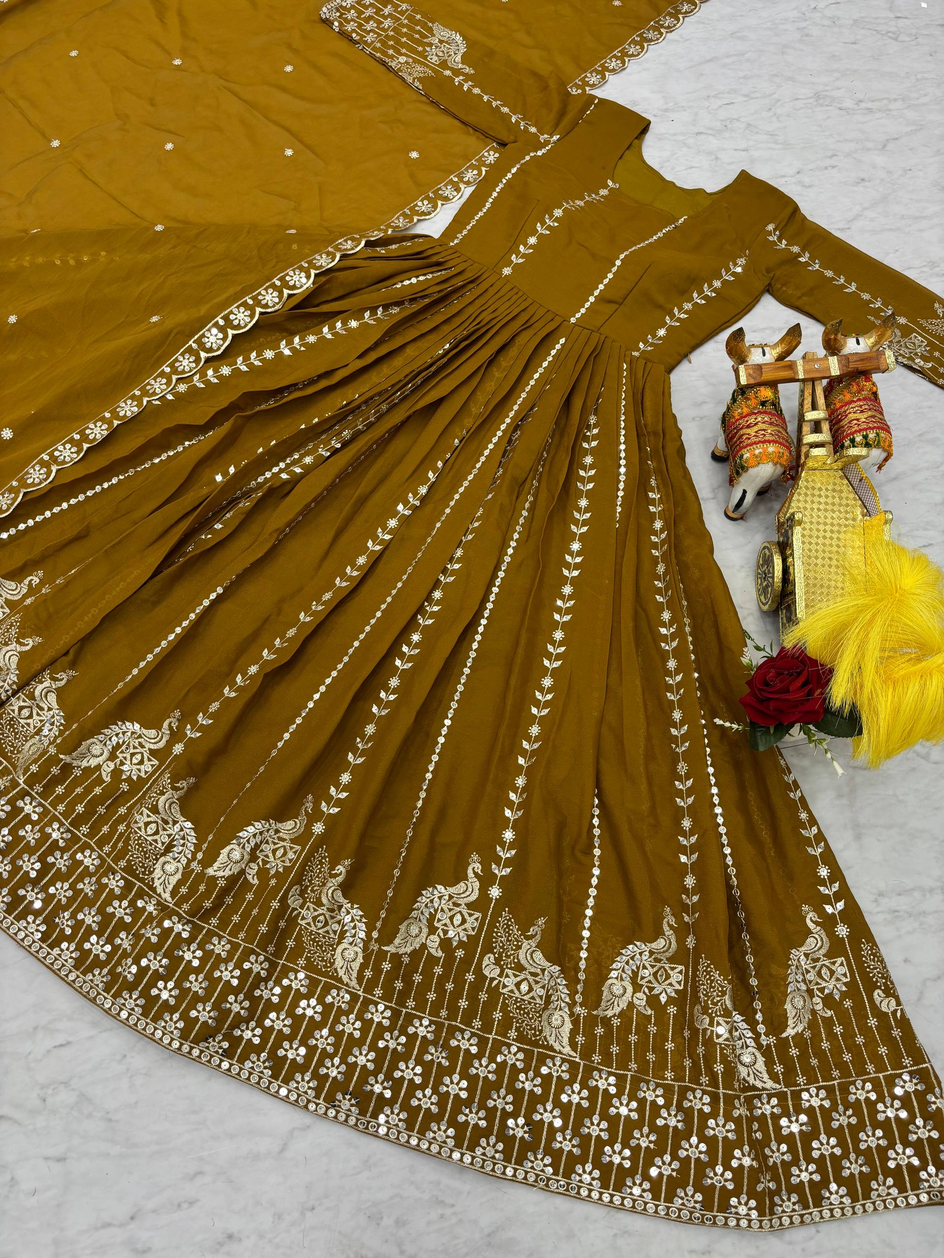 Pramukh Fab Mustard Color Star Georgette Gown