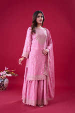 Thumbnail for Pramukh Fab Pink Color Chinon Silk Kurta Sharara Pair