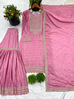 Thumbnail for Pramukh Fab Pink Color Chinon Silk Kurta Sharara Pair