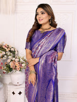 Thumbnail for Anaita Lavender Banarasi Chaturi Silk With Weaving Saree With Blouse - Distacart