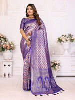 Thumbnail for Anaita Lavender Banarasi Chaturi Silk With Weaving Saree With Blouse - Distacart