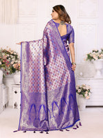 Thumbnail for Anaita Lavender Banarasi Chaturi Silk With Weaving Saree With Blouse - Distacart