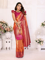 Thumbnail for Anaita Orange Tissue Silk With Butti Weaving Saree With Blouse - Distacart