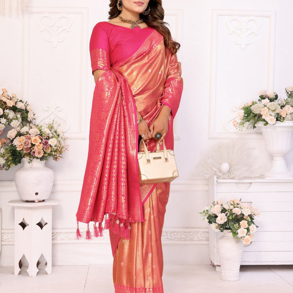 Anaita Light Orange Tissue Silk With Butti Weaving Saree With Blouse - Distacart