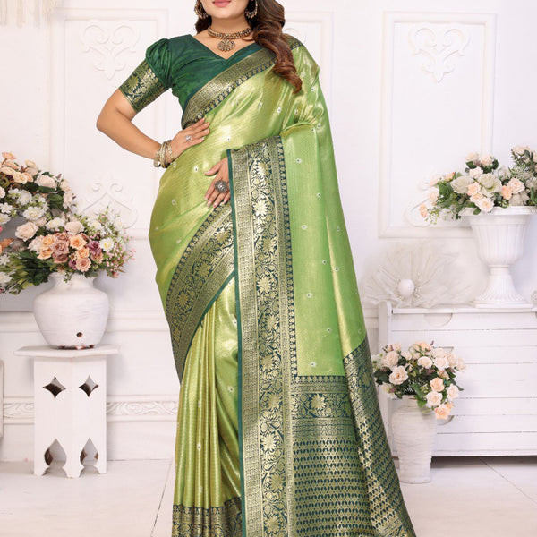 Anaita Light Green Tissue Silk With Butti Weaving Saree With Blouse - Distacart